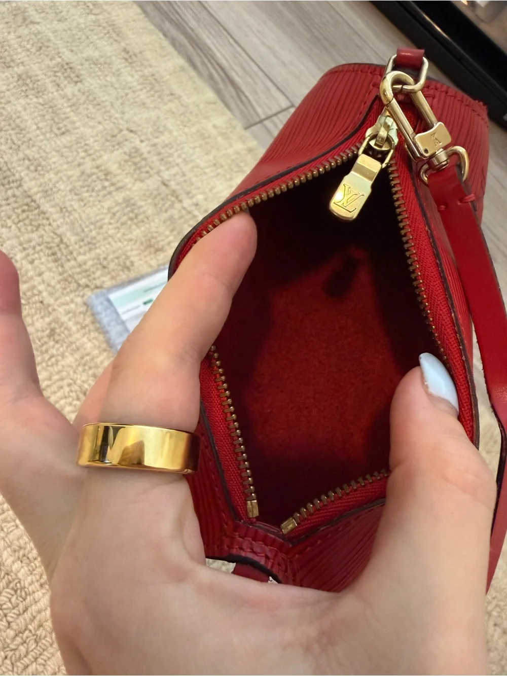 Louis Vuitton Red Epi Leather Cylindrical Wristlet Clutch